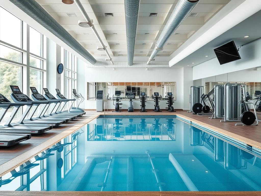 Fitness center with a pool for overall health. Fitness center with a pool for overall health.фото