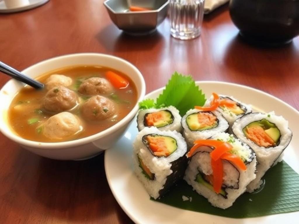 Два блюда — одно настроение: суп с фрикадельками и японские роллы в домашних условиях